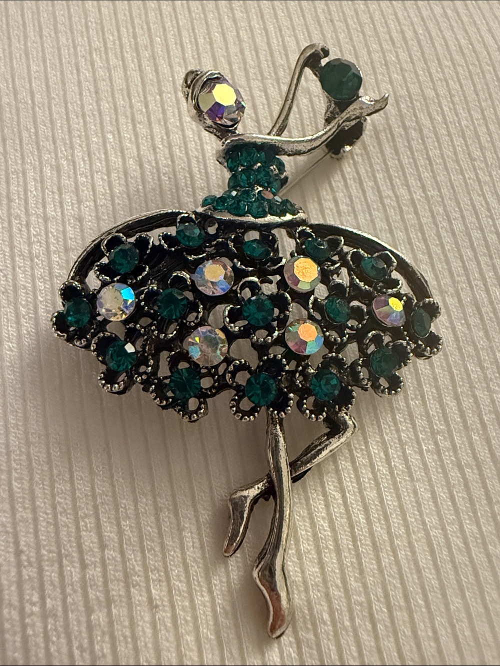 Green Crystal Ballerina Brooch Pin - Women's Jewelry